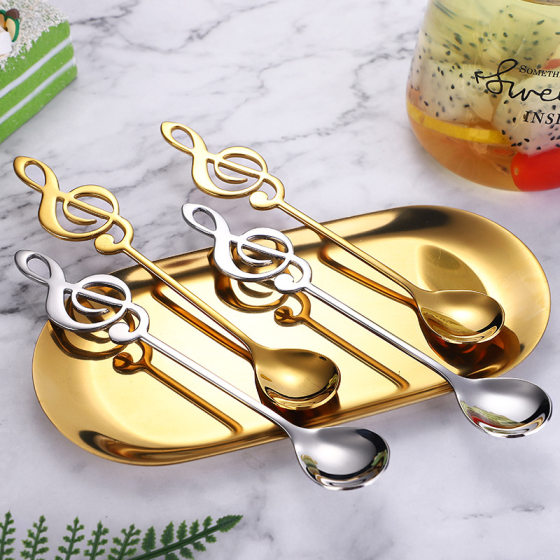 Cross-border stainless steel spoon creative coffee mixing spoon Golden note spoon cake dessert spoon mug ice Spoon gift