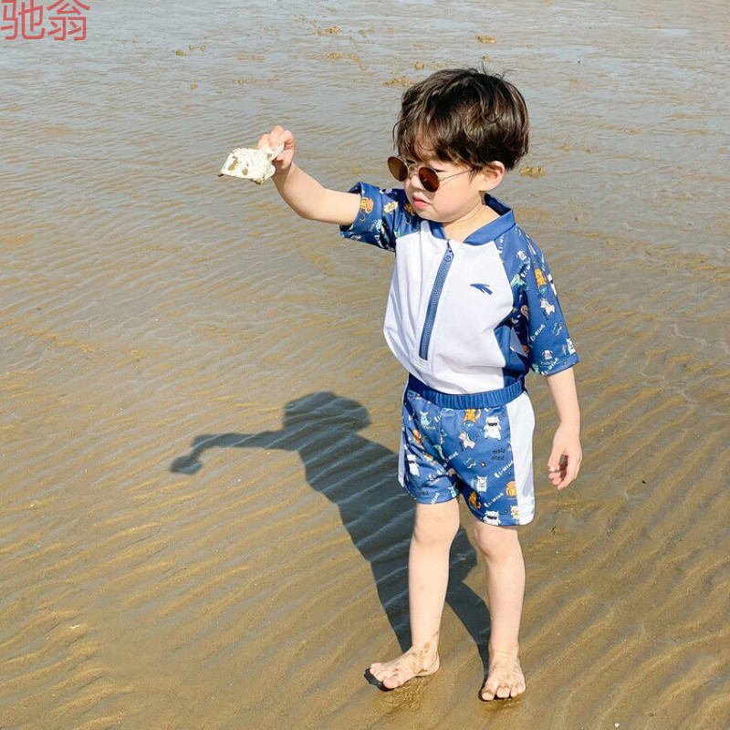 Q3Y Summer Boys' Swimsuit Split Professional Swimming Suit Sports Style New Sun Protection Quick-Drying Student Version Swimming Suit