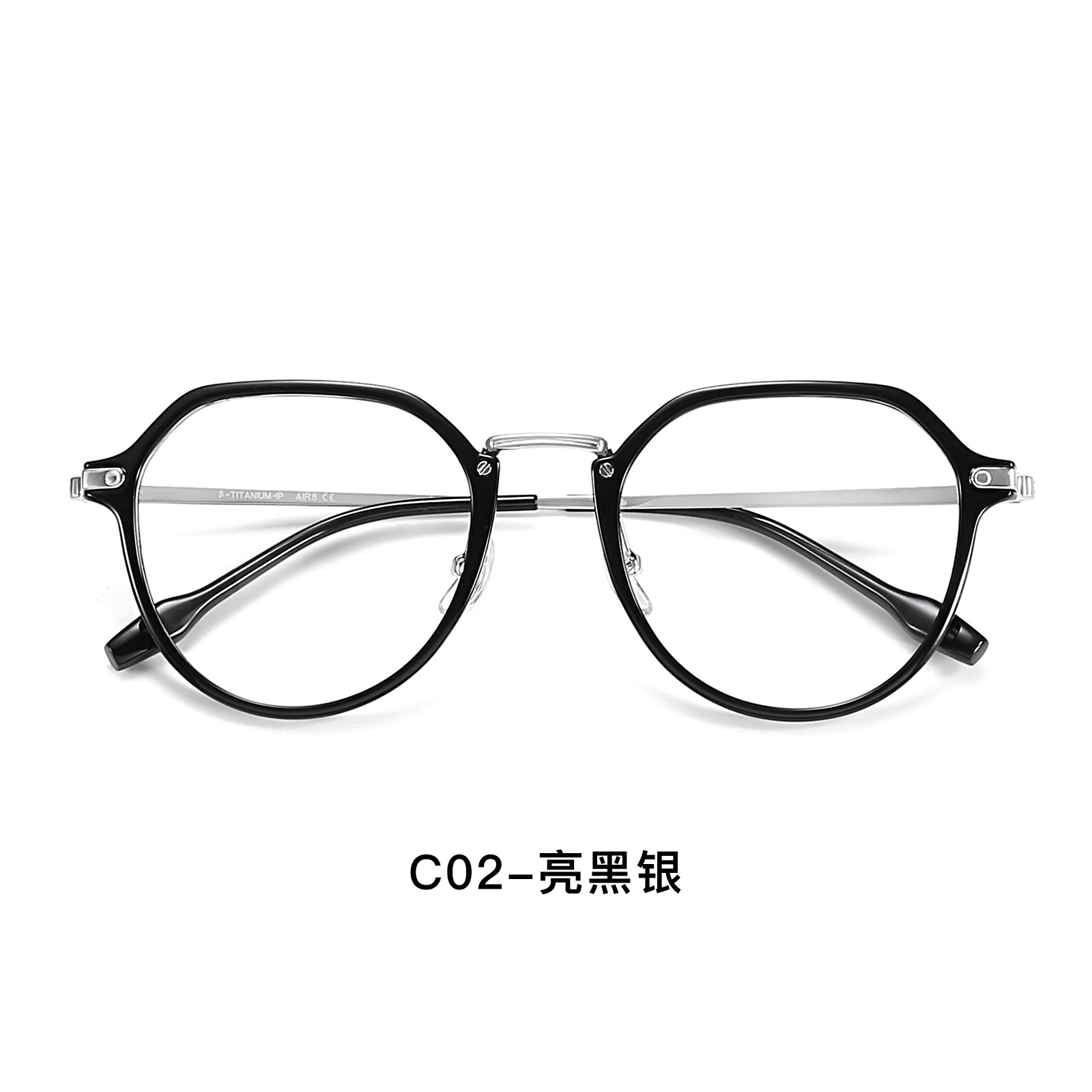 Transparente marrón coreano retro multilateral llano miopía gafas marco puede ser equipado con ultra ligero puro titanio IP pierna de titanio al por mayor