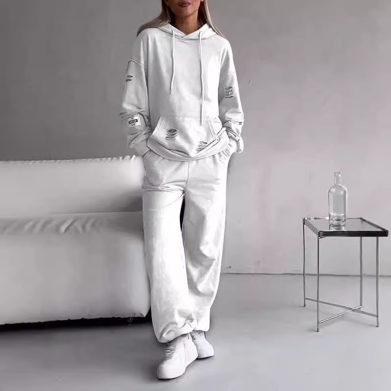 Damenbekleidung Sweatshirt-Set mit Kapuze und Loch_voghion.com