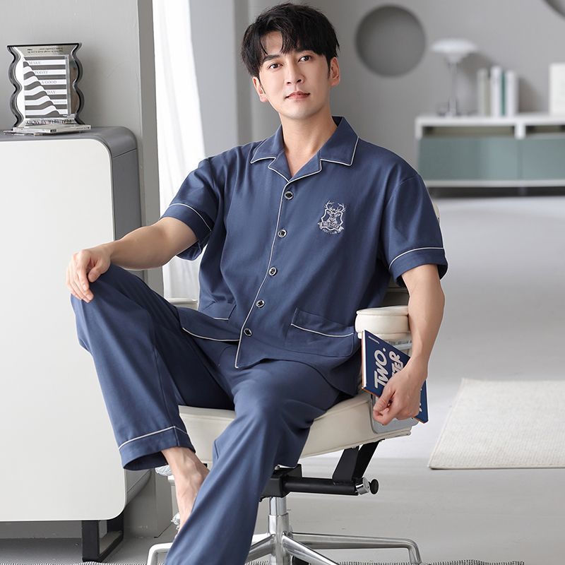 100% pantalones de algodón de manga corta pijamas de hombre verano más tamaño traje de algodón suelto ropa para el hogar