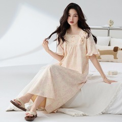 クラスA抗菌純綿パジャマ女性夏半袖韓国版高級感夏薄い女性妊婦ワンピース夏