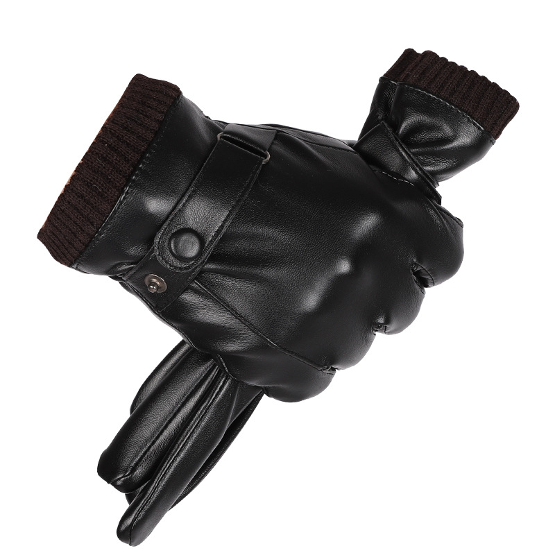 Guantes de piel de oveja artificial para hombres cálidos engrosados guantes delgados de motocicleta de conducción de pantalla táctil de invierno forrada de lana