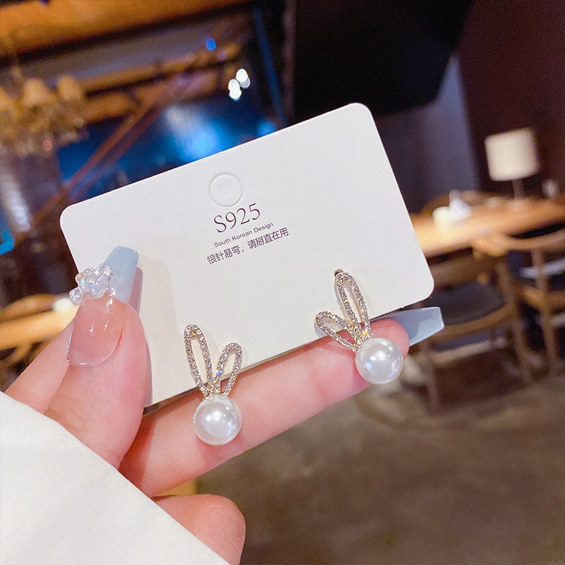 Sweet Geometric Bear Bow Knot Imitation Pearl Metal Inlay Rhinestones Womenu0027S Earrings 1 Pair