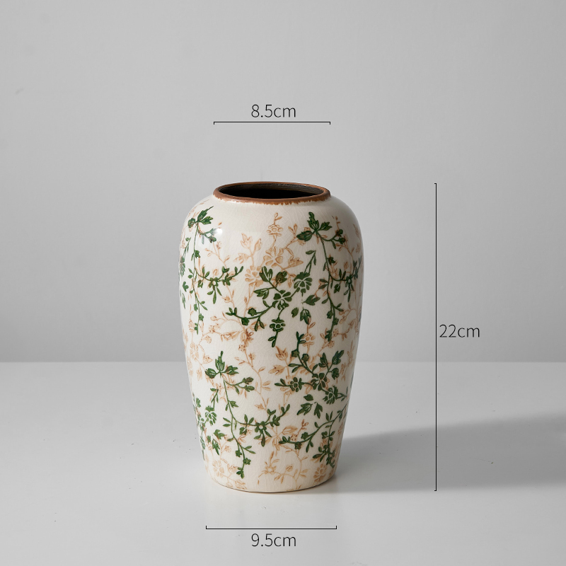 Pastoral retrógrado flor de cerámica pequeña flor de rosa verde grietas de hielo nuevo estilo chino decoración de escritorio de sala de estar estudio