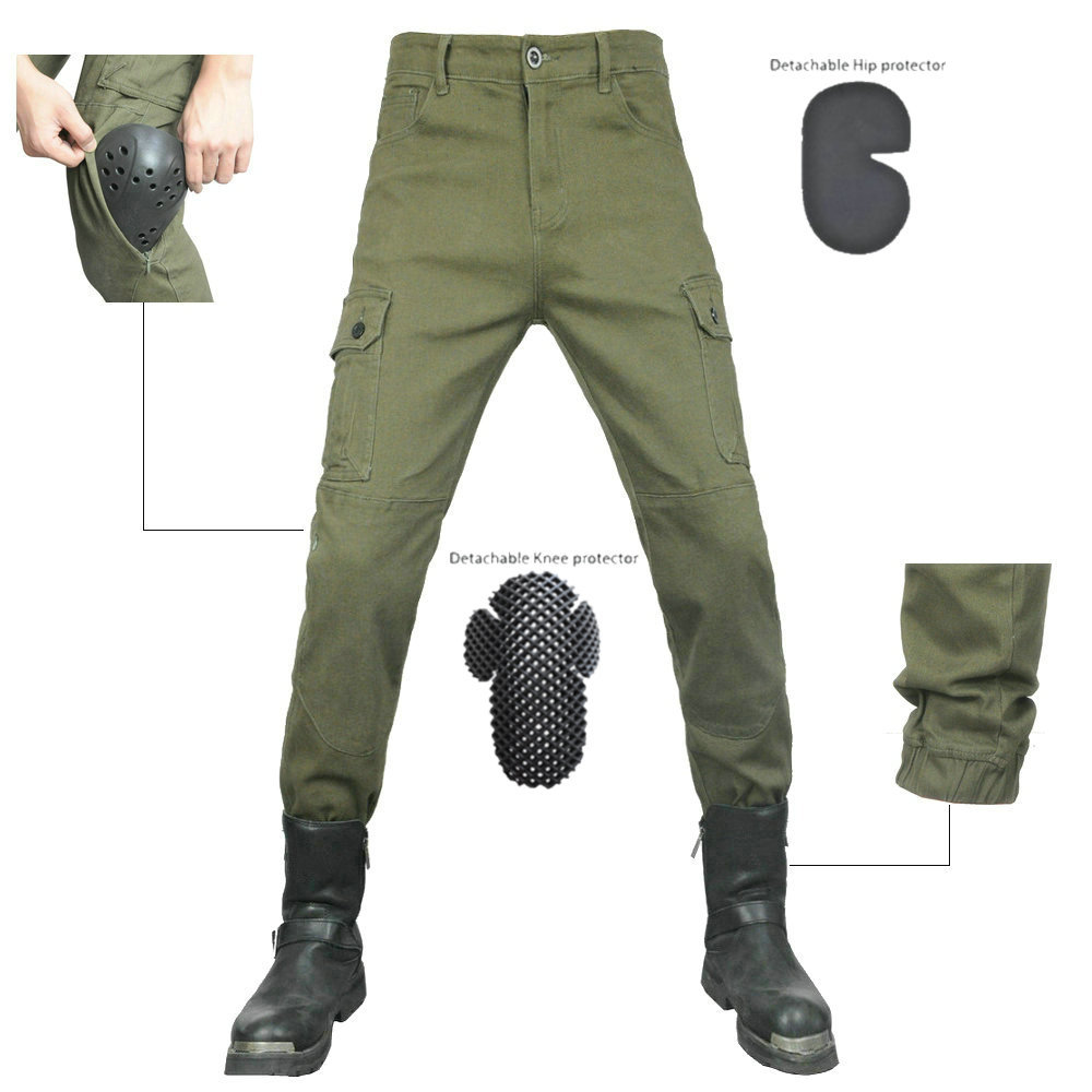 Volero motocicleta jeans hombres motocicleta multi-bolsa overoles tobillo-atado pantalones anti-caída equipo de protección estándar