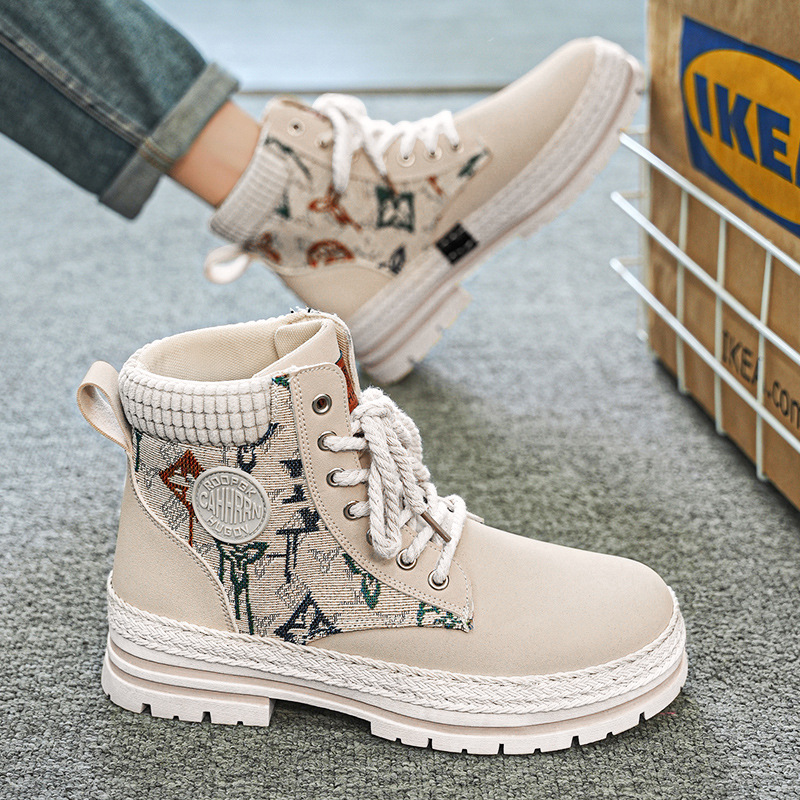 Botas de herramienta de tela de paja de Martin, zapatos de motocicleta de hombre, zapatos de moda casuales al aire libre, zapatos de hombre de estilo británico transfronterizo