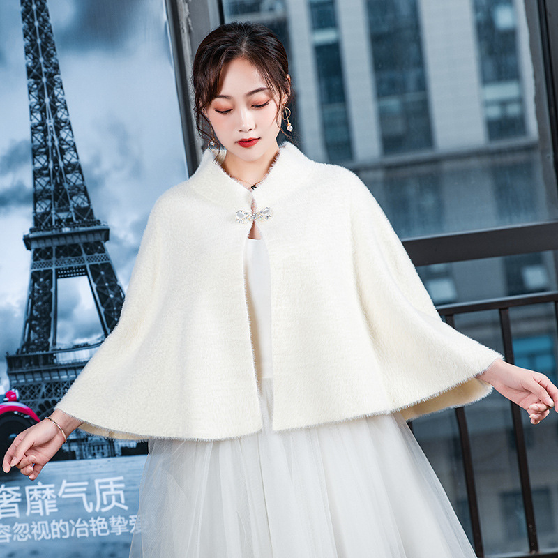 Cheongsam Shawl Autumn and Winter Bride's Outer Fur Wedding Dress Cloak Bridesmaid Matching Wedding Dress Covering Arm All-match Korean Style