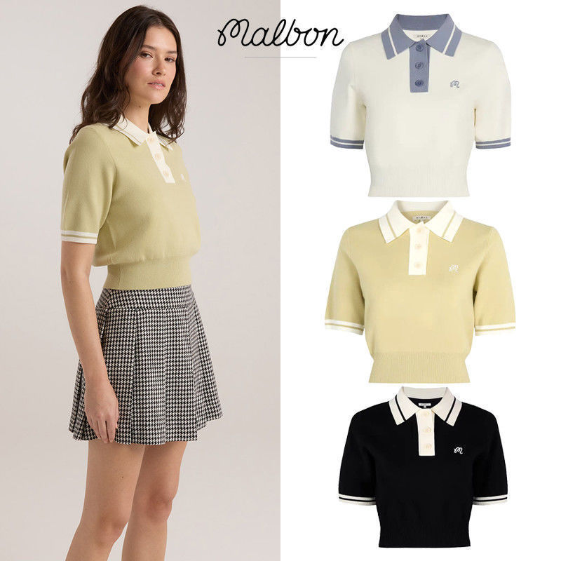 Spring and Summer Golf Women's Ice Silk Short-Sleeved Knitwear High-Elastic Casual Sports Fashion Polo Collar Top