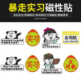 标志新手上路请多多关照实习车贴磁吸搞笑女司机钻石反光提示车身