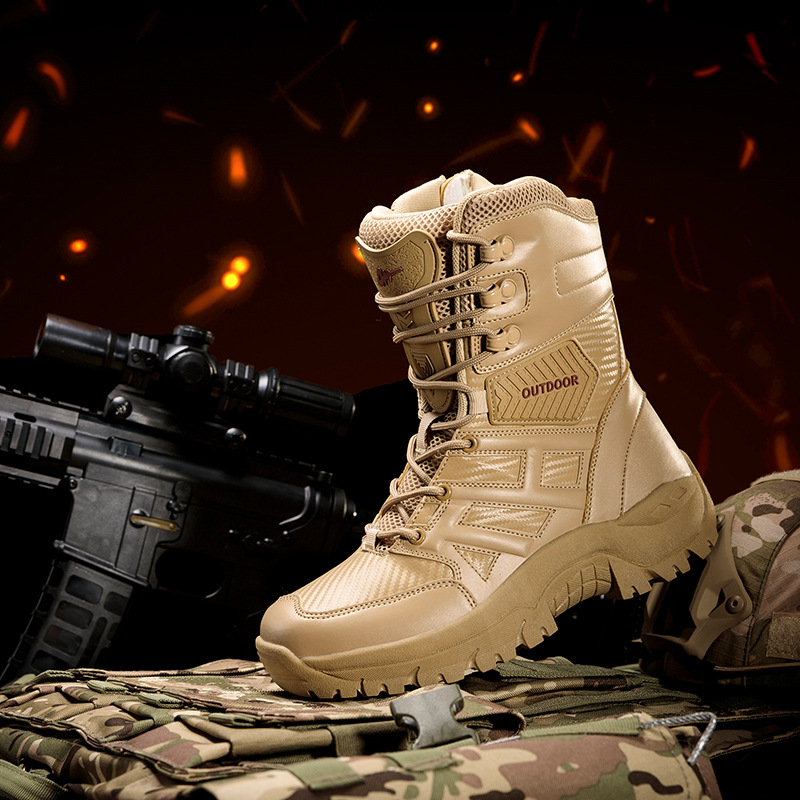 Botas militares de gran tamaño extranjeras antideslizantes y resistentes al desgaste para hombres al aire libre zapatos de montaña de alta altura para caminar a través de la carretera de trabajo botas de tendencia de ocio