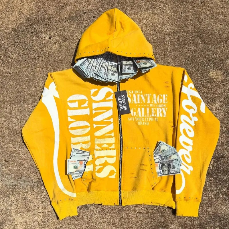 Men's Clothing Harajuku Retro High Street Cardigan Jacket Top American Hip Hop Trend Street Zipper Sweatshirt Unisex_viptrois.com