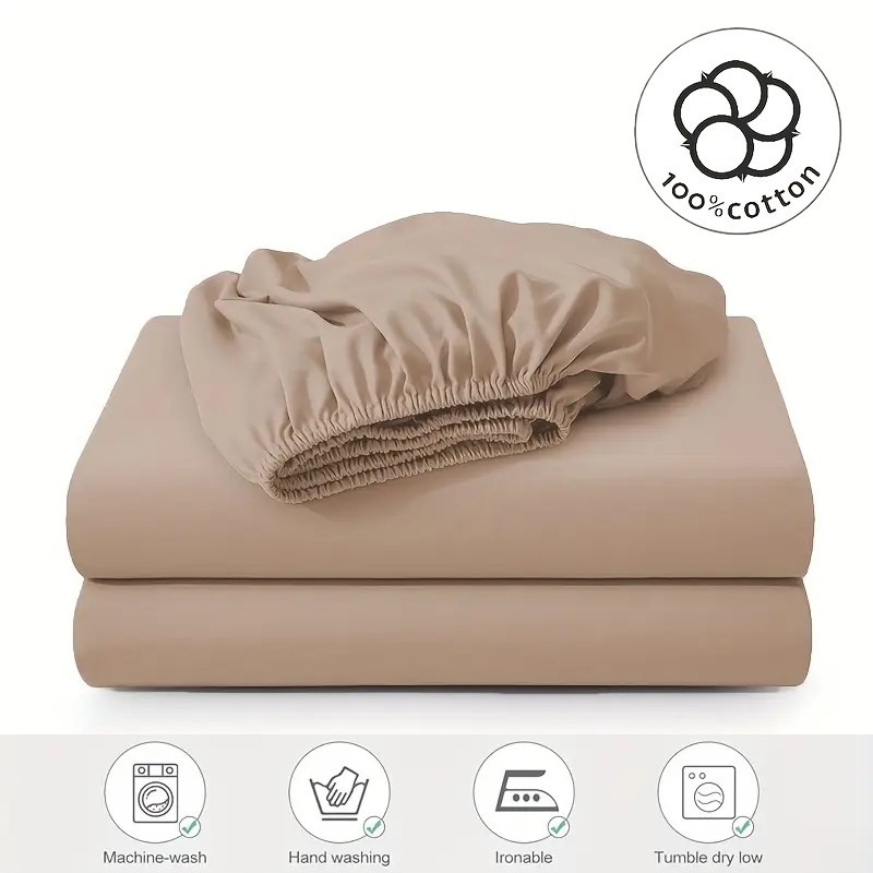 Pure Cotton Fitted Sheet Solid Colour Luxury Mattress Cover_voghion.com