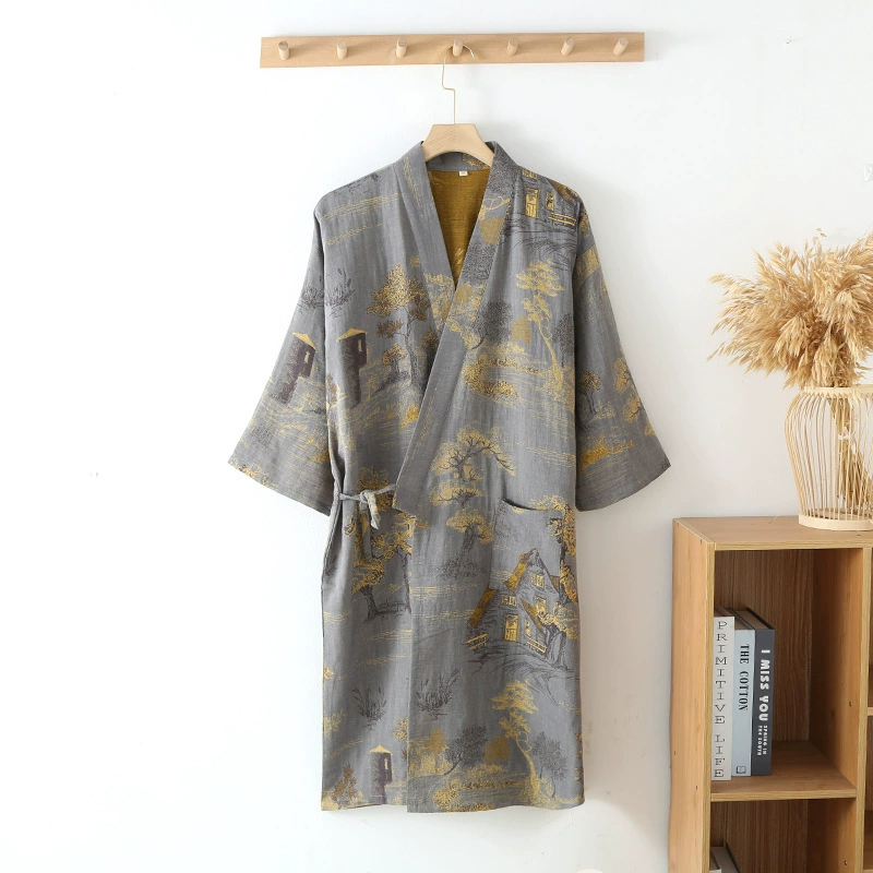 Summer bathrobe, cotton long pijama, mid-length