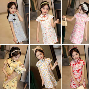 Children's cheongsam performance clothing 2023 New girls' Chinese style Tang suit student retro ethnic style plaid dress