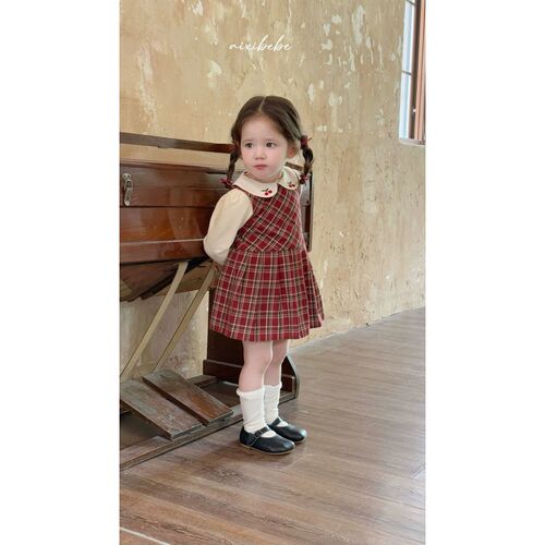 LoveXi Girls' Korean Version Trendy Checkered Dress Autumn College Style Princess Dress Baby Doll Collar Pleated Skirt
