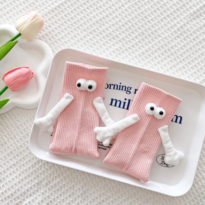 Pareja de dopamina calcetines magnéticos de mano calcetines de otoño rosa a media pantorrilla calcetines deportivos ropa exterior lindos calcetines de pila blanca