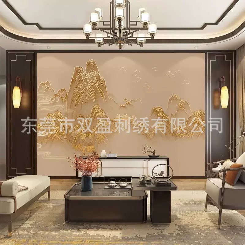 宋氏美学刺绣热转印壁画 酒店会所公寓名宿喷绘壁布壁画 背景软包