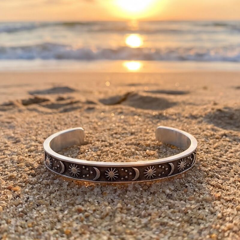 Amazon Cross-Border Best-Selling Stainless Steel Laser-Engraved Open Bracelet with Sun, Moon, and Stars in English Inspirational Text C-Shaped Bracelet