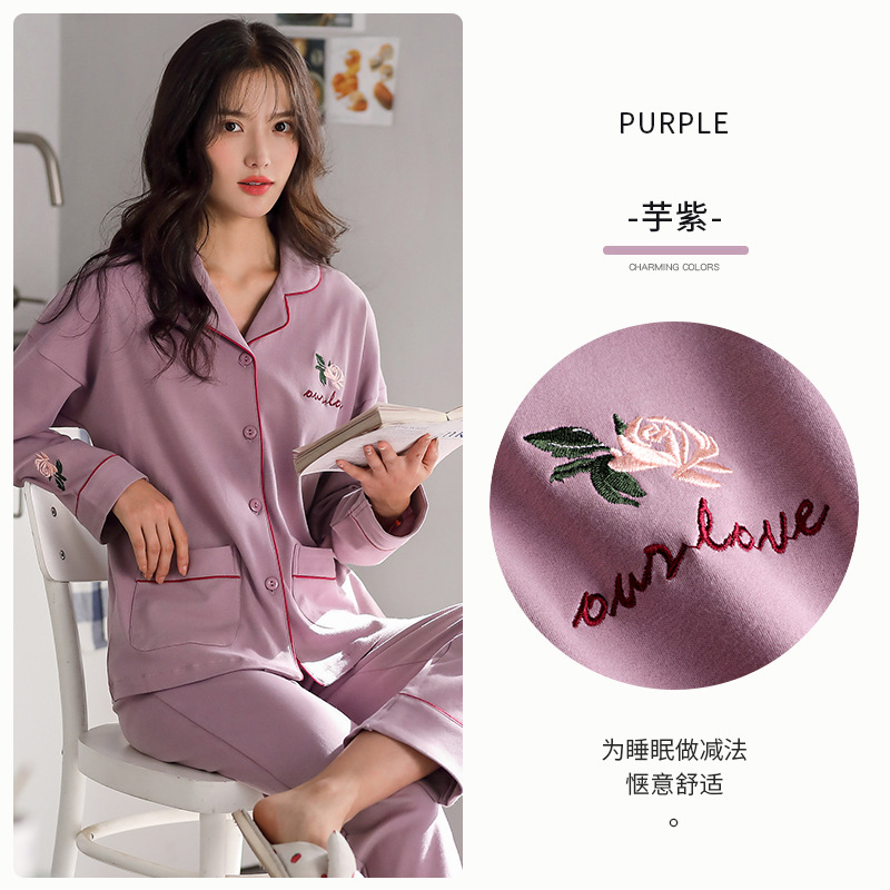 Pijamas de mujer de primavera y otoño 100% algodón de manga larga para el hogar traje fino de otoño e invierno
