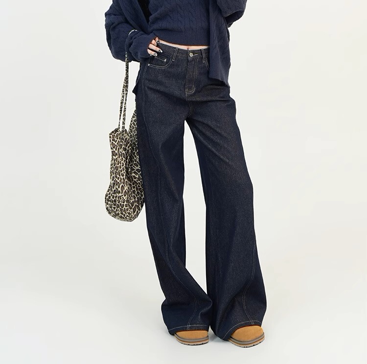 Blue High Waist Straight Jeans Women's Early Autumn New Korean Style All-match Slim Look Wide Leg Long Pants Blue High Waist Straight Jeans Women's Early Autumn New Korean Style All-match Slim Look Wide Leg Long Pants