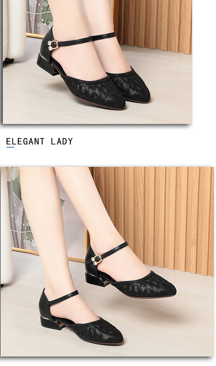 Giày cao gót nữ mũi kín gót vuông ổn định, da lưới thoáng khí, đế cao 6 cm — màu đen chi tiết 8
