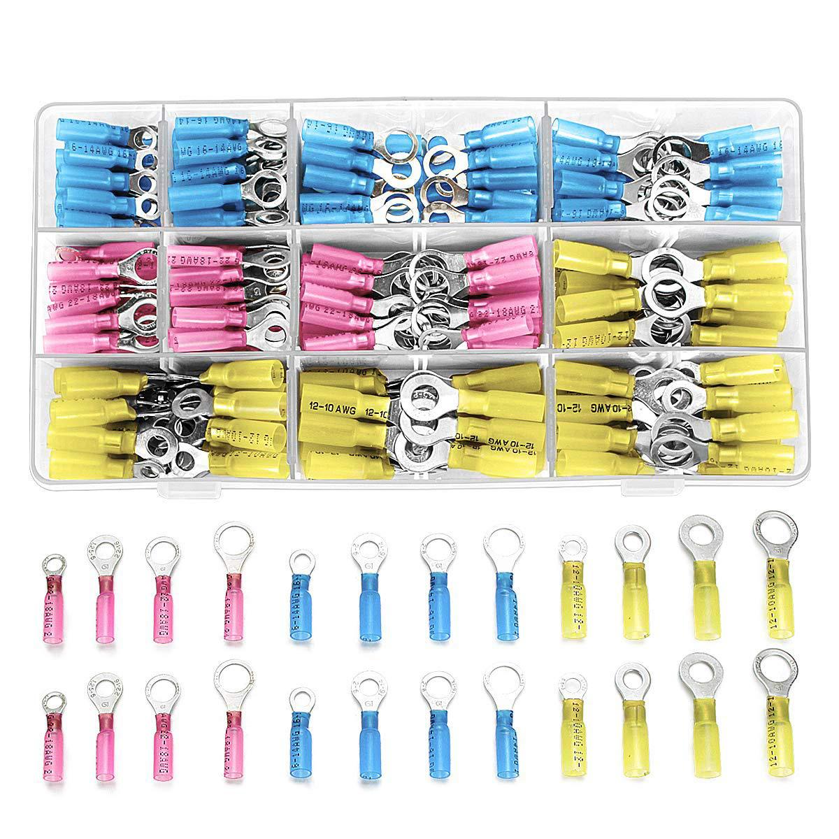 Qibaok Heat Shrink Ring Connectors 300 PCS Insulated Electri