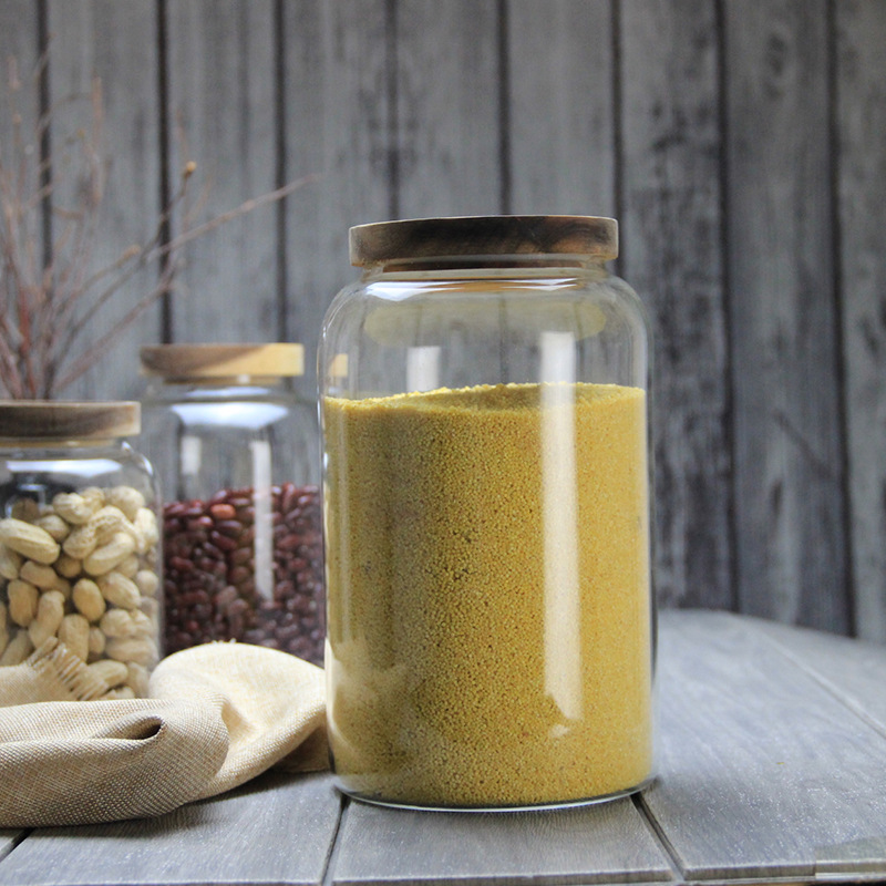 Gran frasco de vidrio sellado frasco de almacenamiento de múltiples granos botella de almacenamiento de frutas secas tapa de madera de acacia tarro de té tarro de cáscara de mandarina