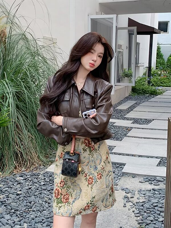 European and American Street Trend Loose Biker Suit Leather Clothing Women's Fashionable Duffian Handsome Aviator PU Leather Jacket Coat European and American Street Trend Loose Biker Suit Leather Clothing Women's Fashionable Duffian Handsome Aviator PU Leather Jacket Coat