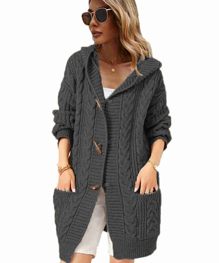 Suéter Cárdigan con Capucha de Punto Grueso para Mujer, Talla Grande, Estilo OL, Nuevo para Otoño/Invierno 2025, Comercio Exterior Transfronterizo, Amazon