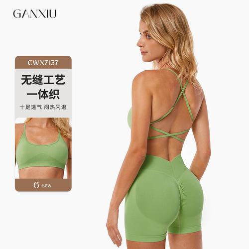 Summer and Autumn New Yoga Set Advanced Tight Exercise Suit Running Fitness Shorts Bra Two-Piece Set