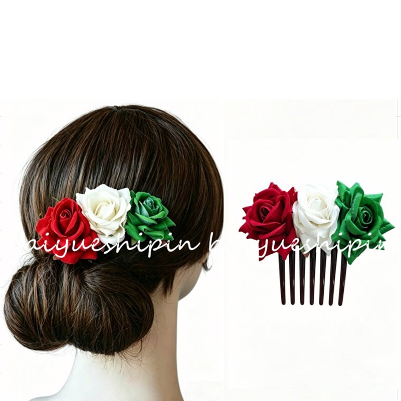 Mexican Independence Day Patriotic Hair Accessories Velvet Rose Hair Comb Cross-Border Exclusive for Fan Party Headwear