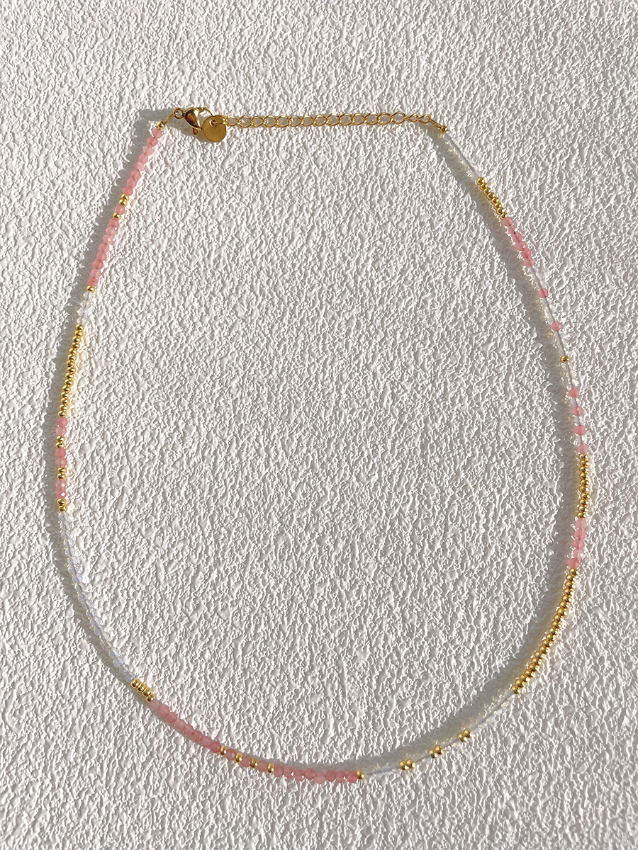 Fashion Round natural stone Titanium Steel Beaded Necklace 1 Piece