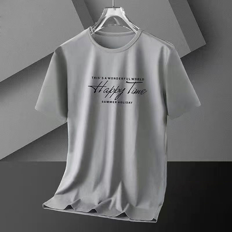 Summer Ice Silk T-shirt All-match Printed Mesh Slimming Thin American Round Neck Quick-drying Short-sleeved T-shirt Men's Sports Style