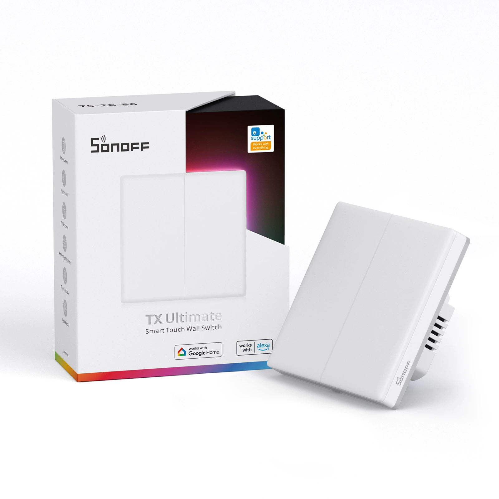 SONOFF T5-2C-86 Wi‑Fi умный переключатель Easy WeChat, нулевая/фазная общая версия, европейские нормы, сенсорный переключатель