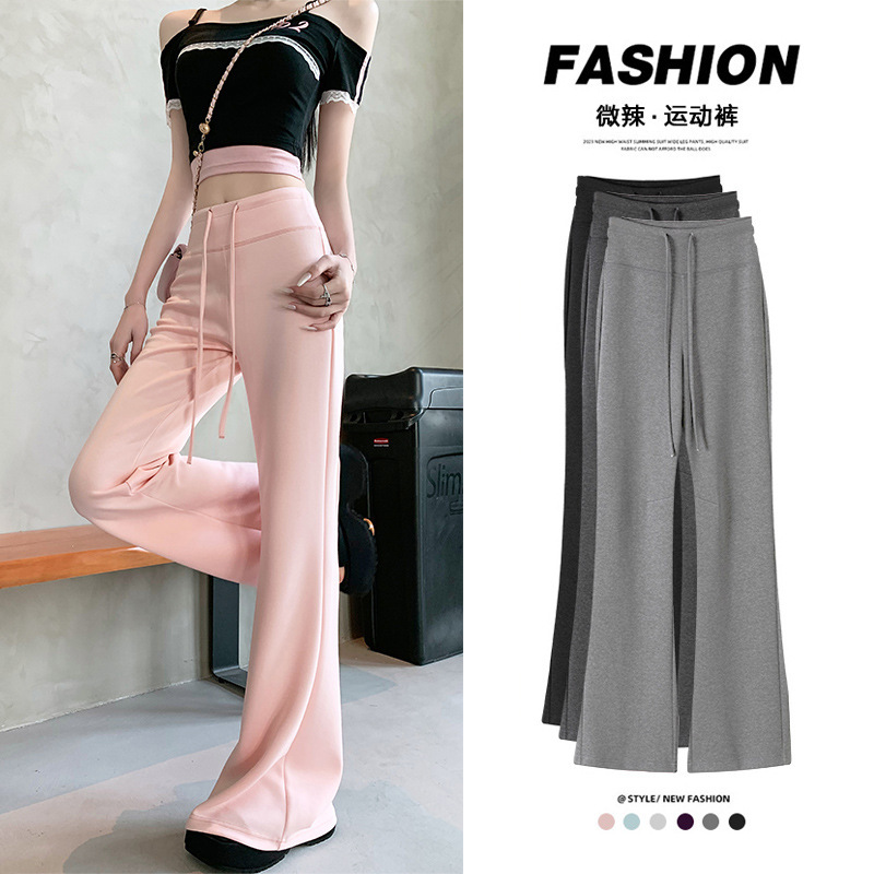 Summer Thin Pink Boot-Cut Pants for Women, High-Waisted Slimming Sports Pants, Casual Wide-Leg Pants, Breathable Yoga Flared Pants Summer Thin Pink Boot-Cut Pants for Women, High-Waisted Slimming Sports Pants, Casual Wide-Leg Pants, Breathable Yoga Flared Pants