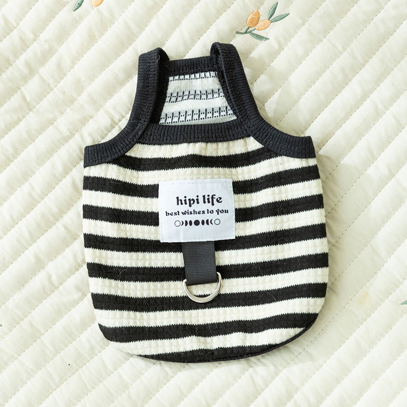 Gato Verano simple rayado tracción Sling perro verano Delgado estilo coreano carta mascota ropa de perro de dos patas