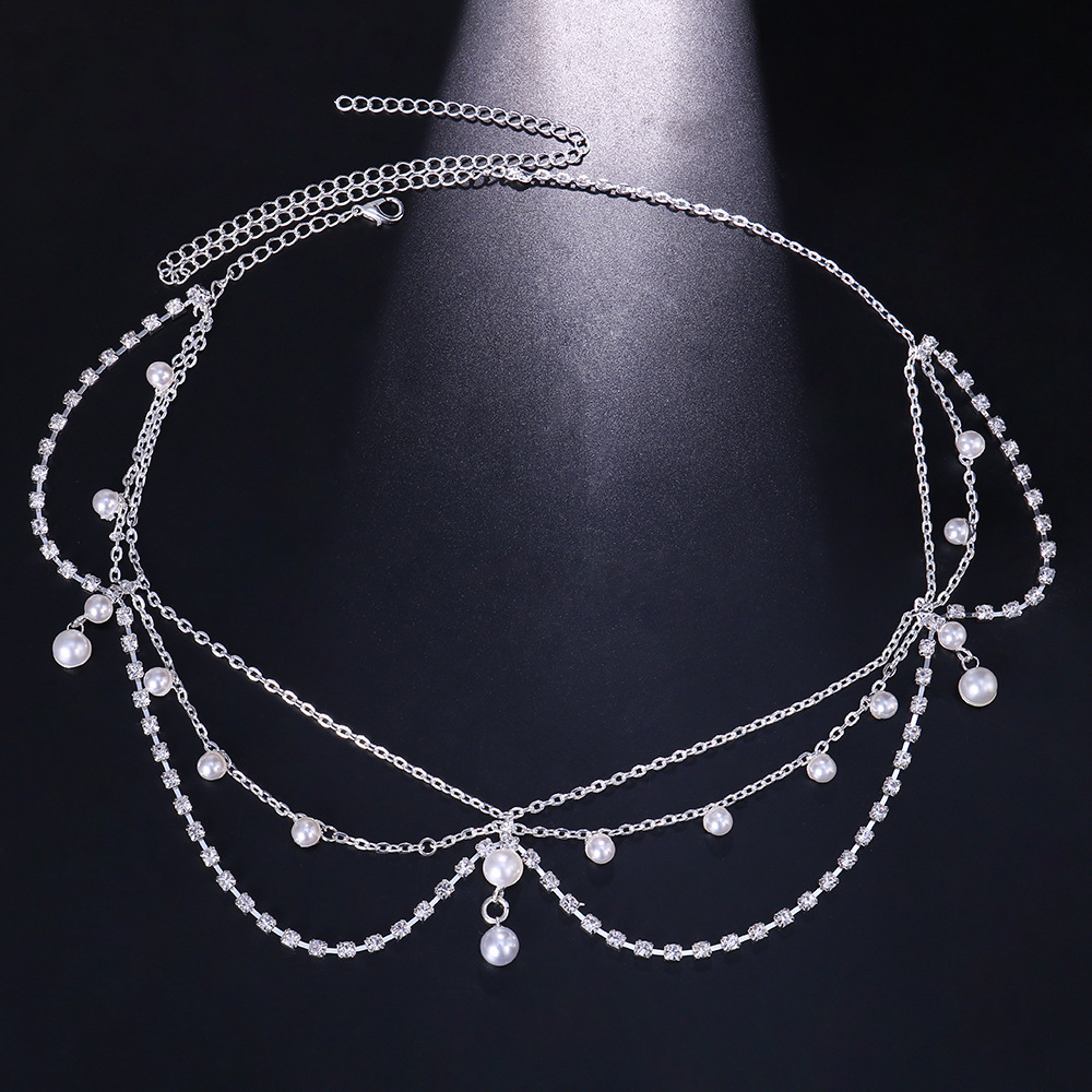 Bohemian pearl headdress Fashion multi layer versatile diamond headband female headdress_voghion.com