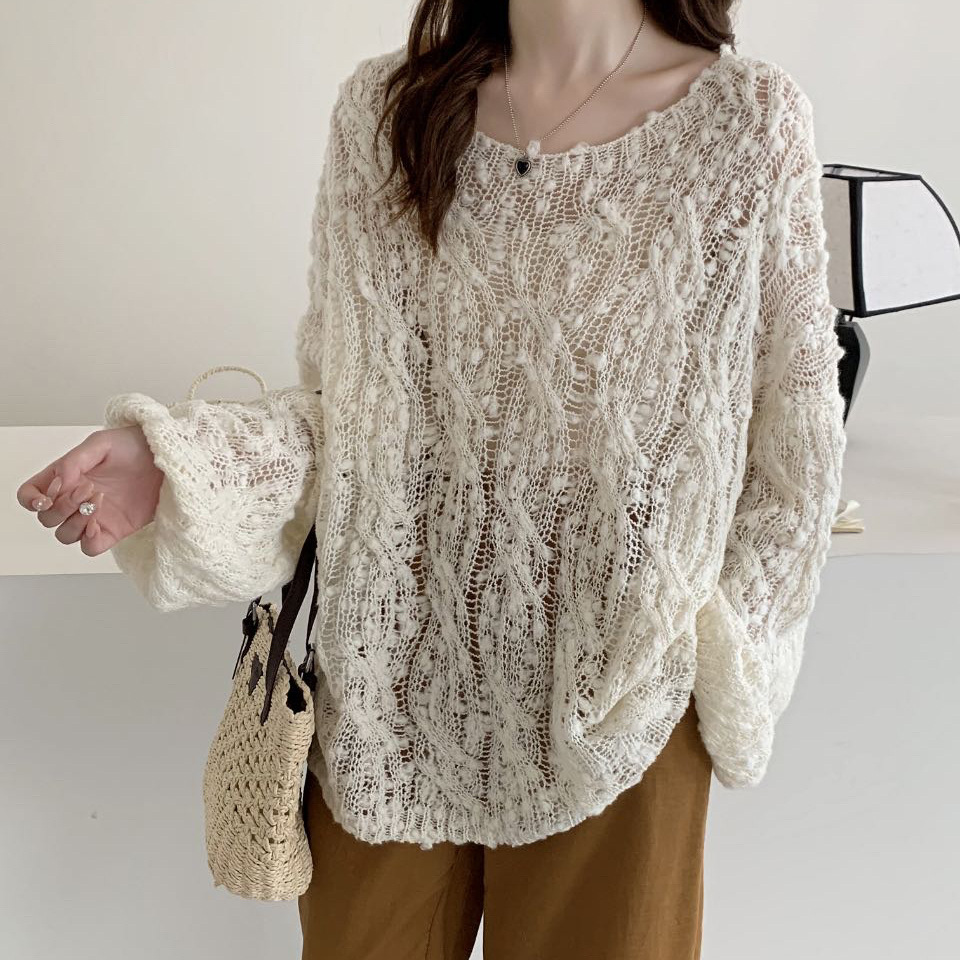 2025 Early Autumn New Round Neck Wool Knitwear Women's Loose Lazy Pullover Chic Thin Knitwear Casual Top