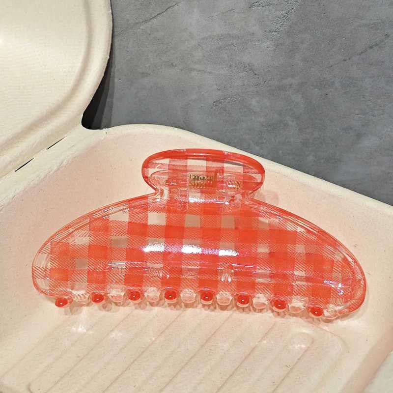 中古感蓝黑色系~百搭格纹亚克力抓夹女发抓后脑勺盘发夹子鲨鱼夹|undefined