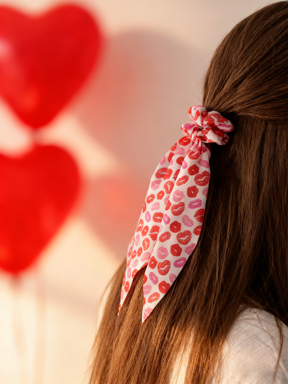1 Piece Quantity Cloth Material Valentine'S Day Festival Lips, Letter, Heart Shape Pattern Valentine's Day Sweetheart Lip Print Elastic Hairband Ribbon Large Elastic Hairband For Ponytail Hair Accessories