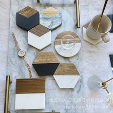 厂家供亚马逊等跨境电商多造型多色可选大理石拼接木杯垫饰品杯垫