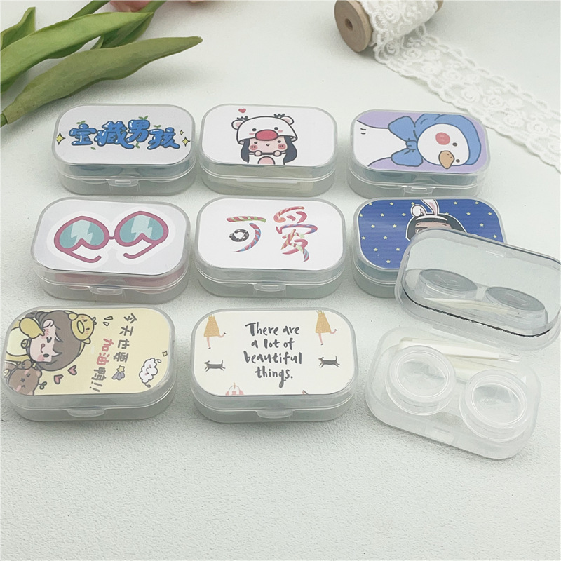 Cartoon contact lens box with mirror mini portable pupil box nursing box replacement box double box wholesale 571 Cartoon contact lens box with mirror mini portable pupil box nursing box replacement box double box wholesale 571