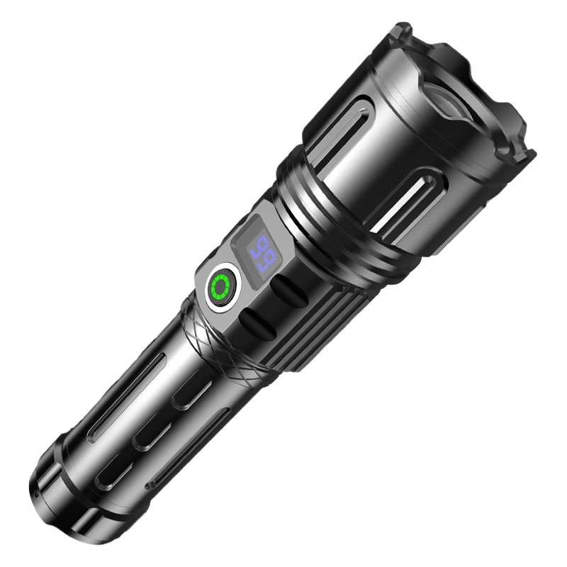 Белый лазерный фонарик из алюминиевого сплава Светодиодный сильный свет дальнего действия Цифровой Электрический Дисплей телескопический зум 26650 перезаряжаемый USB