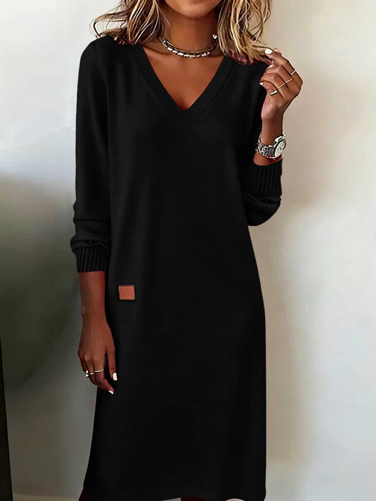 Spring Autumn Women's V Neck Slim Fit Long Dress Bodycon Fashion Jumpsuit_ecoleips.com