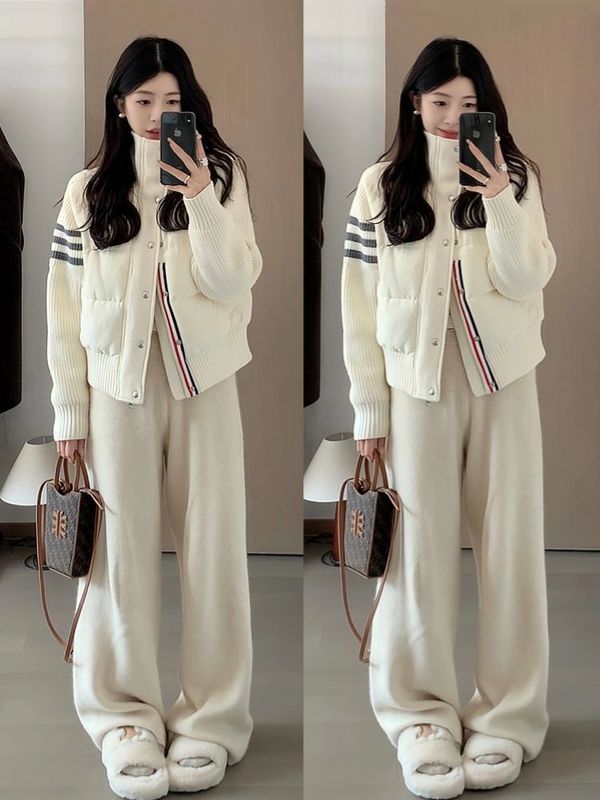 小个子穿搭针织拼接羽绒棉服女短款TB冬季休闲外套女立领棉衣加厚|undefined