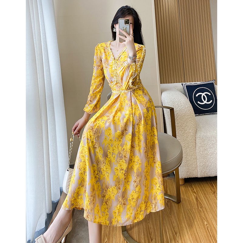 C3149 1250K VÁY ĐẦM LIỀN THÂN NỮ DONTDHI DÁNG CHỮ A MÙA XUÂN THU ĐÔNG HỌA TIẾT HOA THỜI TRANG NỮ VẢI VOAN G04 SẢN PHẨM MỚI