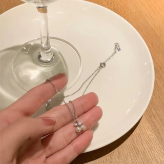 S925纯银小樱桃项链女轻奢百搭时尚珍珠吊坠小众设计简约锁骨链