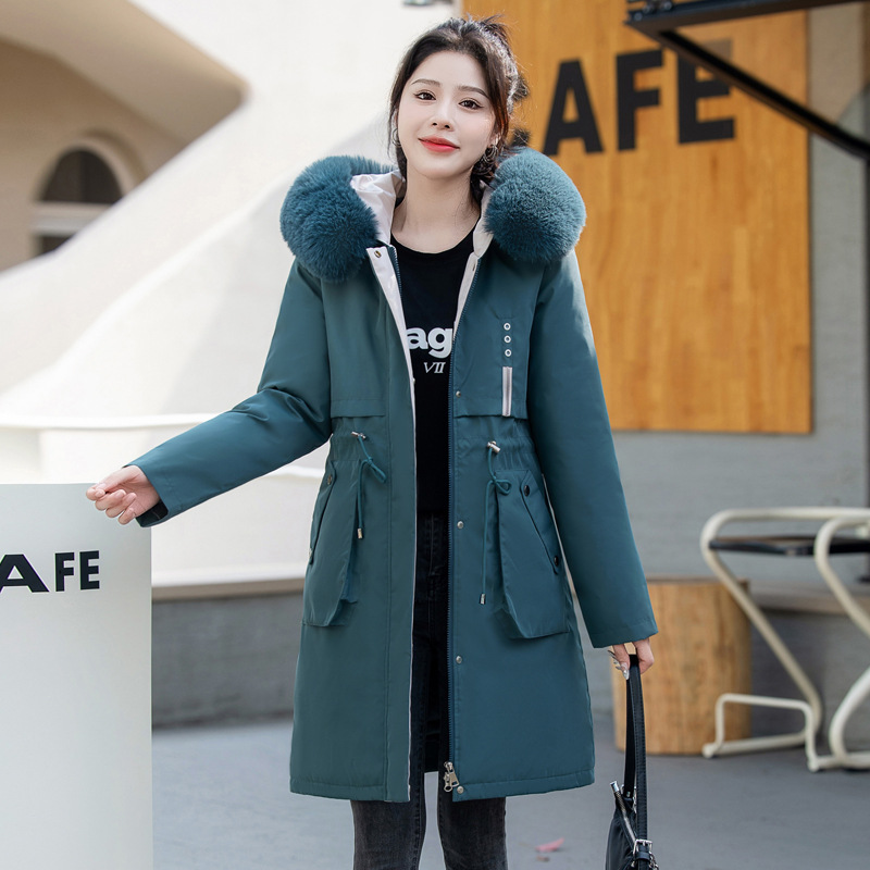Ropa de algodón mediano y largo para mujeres invierno 2024 nuevo estilo coreano delgado una ropa de tres vestidos para superar la chaqueta de plumón ropa de algodón para mujeres