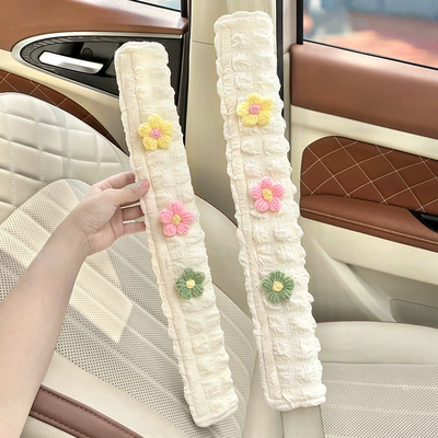 Seat belt shoulder pad, Car Seatbelt Shoulder Pads, Universal - cute-flowers-puff-shoulder-pads-49cm-pair